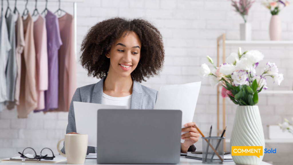 woman smiling while holding a report