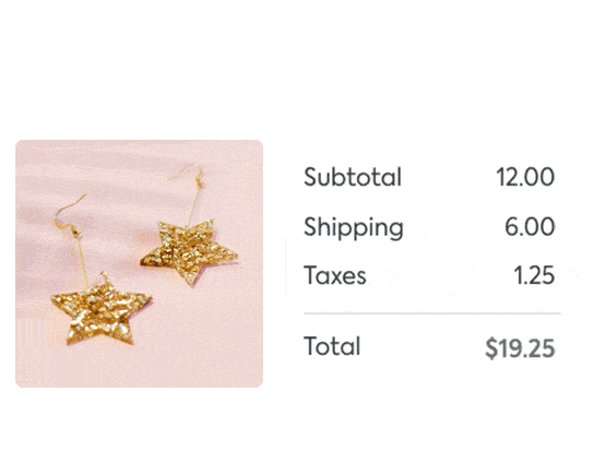 An animation of someone adding earrings to their cart and a free shipping countdown timer pops up
