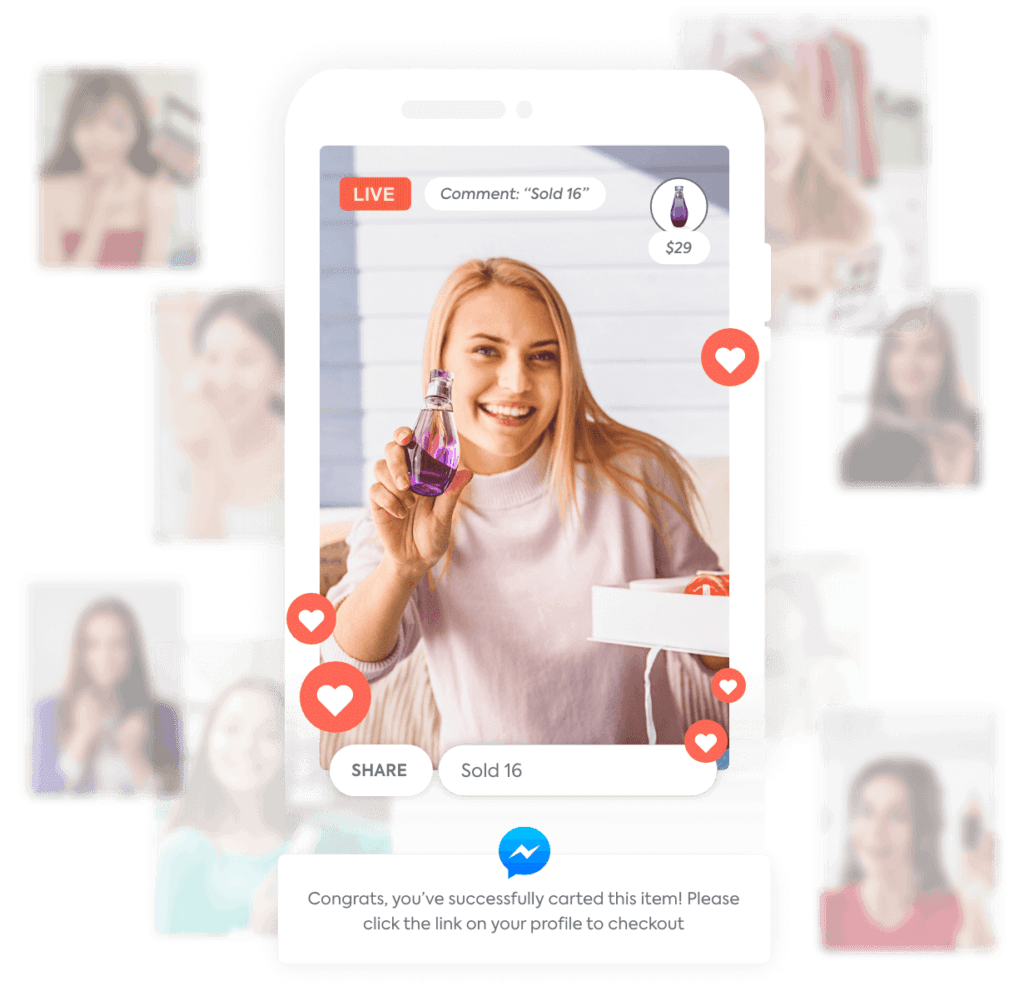 A woman selling on Facebook Live with social interactions standing out from other sellers