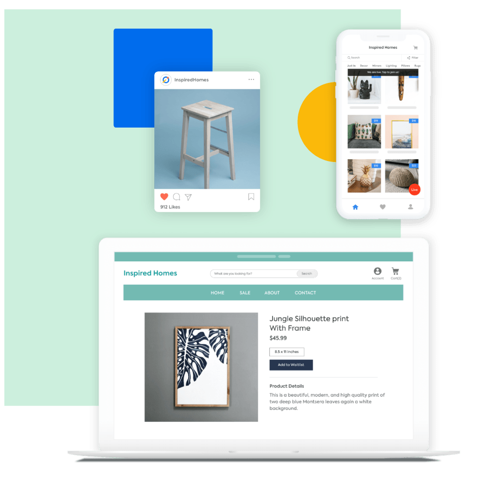 Selling home decor online with webstore, social media, and mobile app
