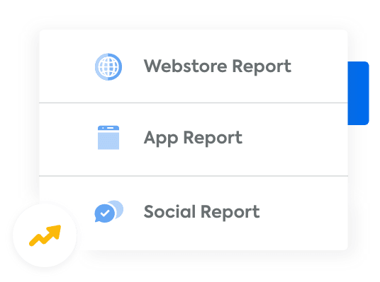 A list of the different selling channels you can report on: webstore, mobile app, and social media.