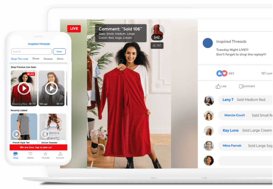 live selling on app, web, and social media