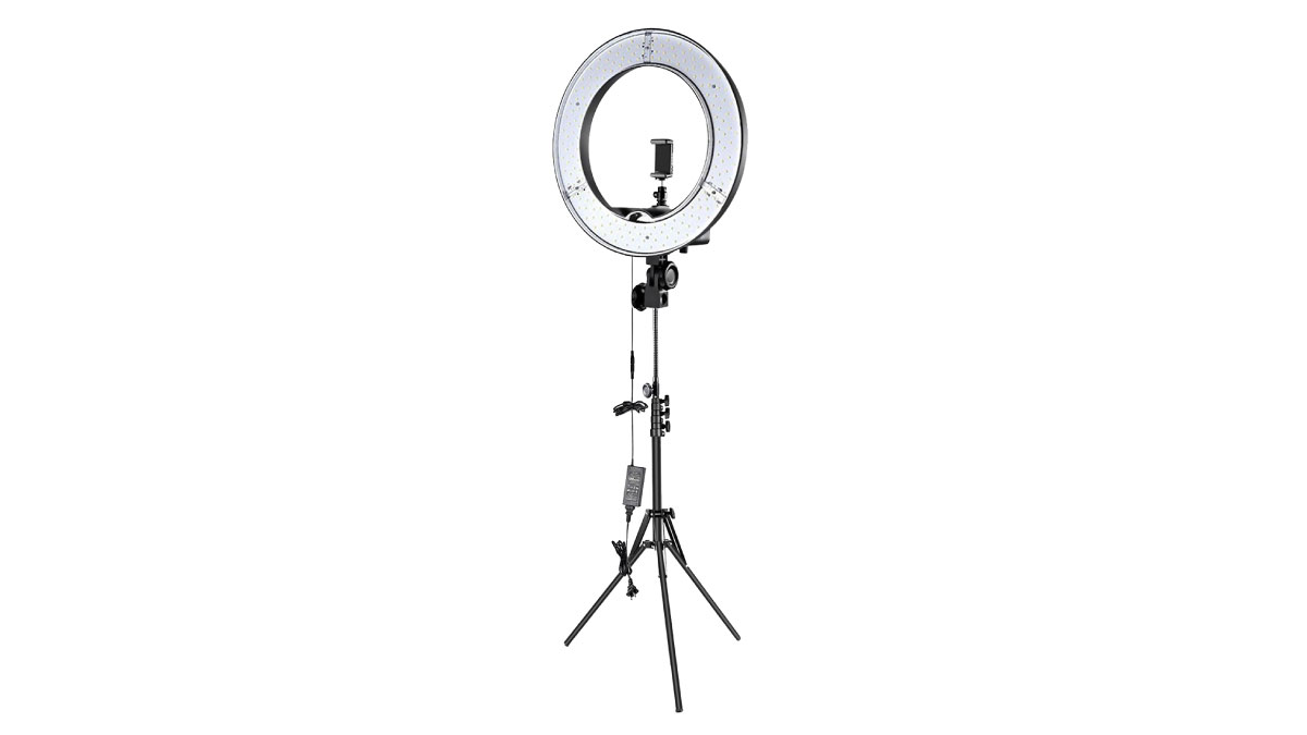 The Neewer ring light kit acts as both a tripod and a light source for your Facebook live sales.
