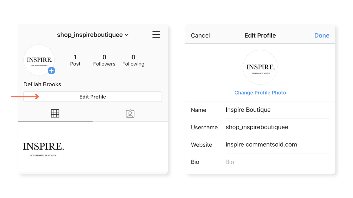 How to add your website and bio to your profile.