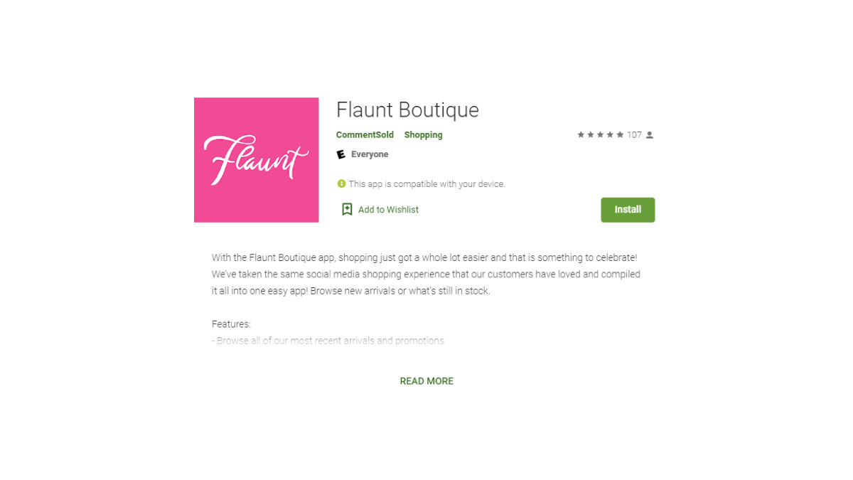 Flaunt Boutique's app uses keywords and phrases that will help their app search ranking.