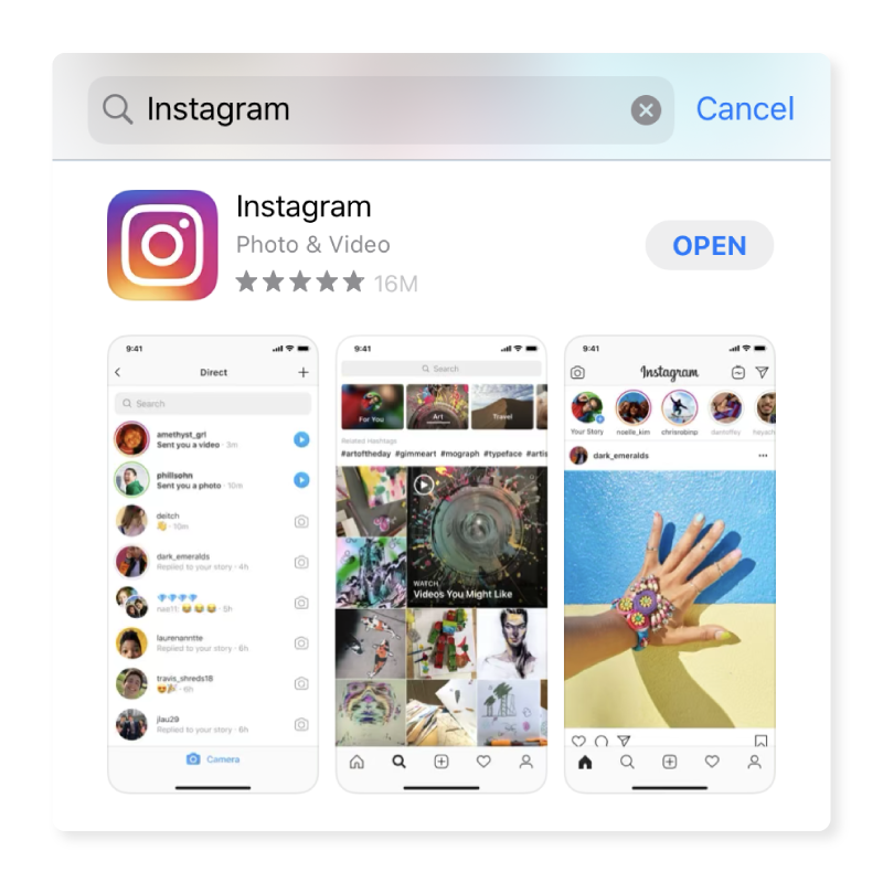 The Instagram app in the Apple App Store.