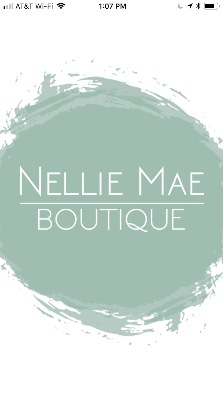 Nellie Mae Boutique's mobile app splash screen contains their logo for brand recognition