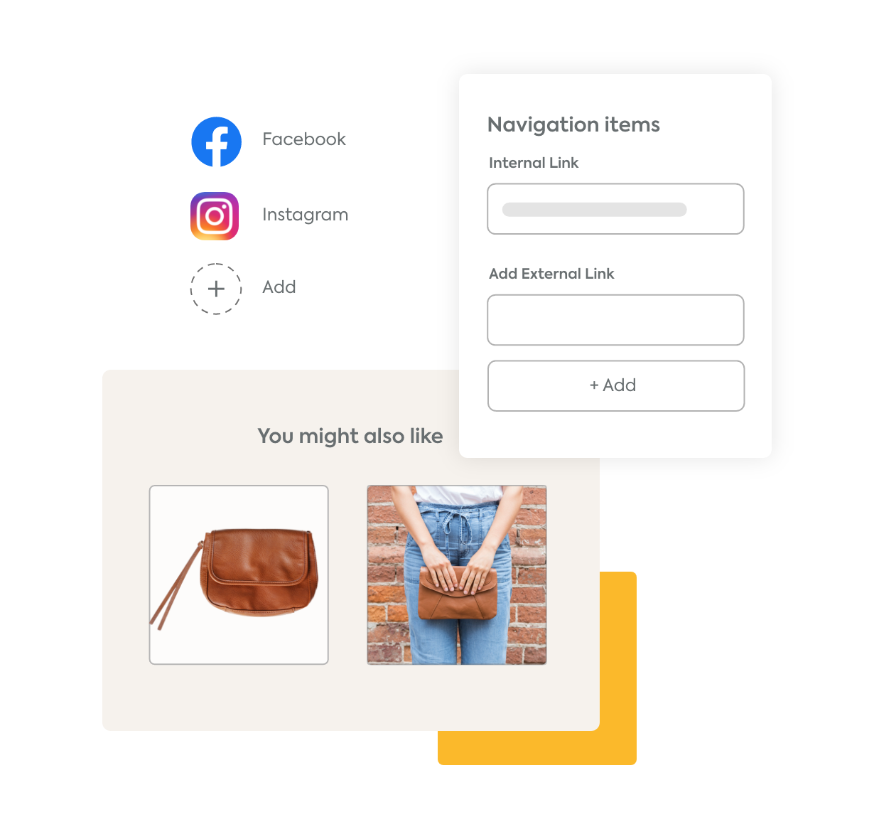 Elements of an e-commerce website from CommentSold including options to login via Facebook, Instagram, or continue as a guest; the cart with cart expiration countdown timer; and product view with 