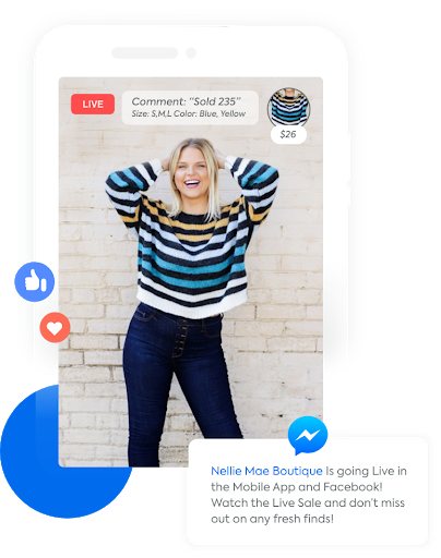 CommentSold's Overlay displays purchasing instructions for a Facebook Live video.