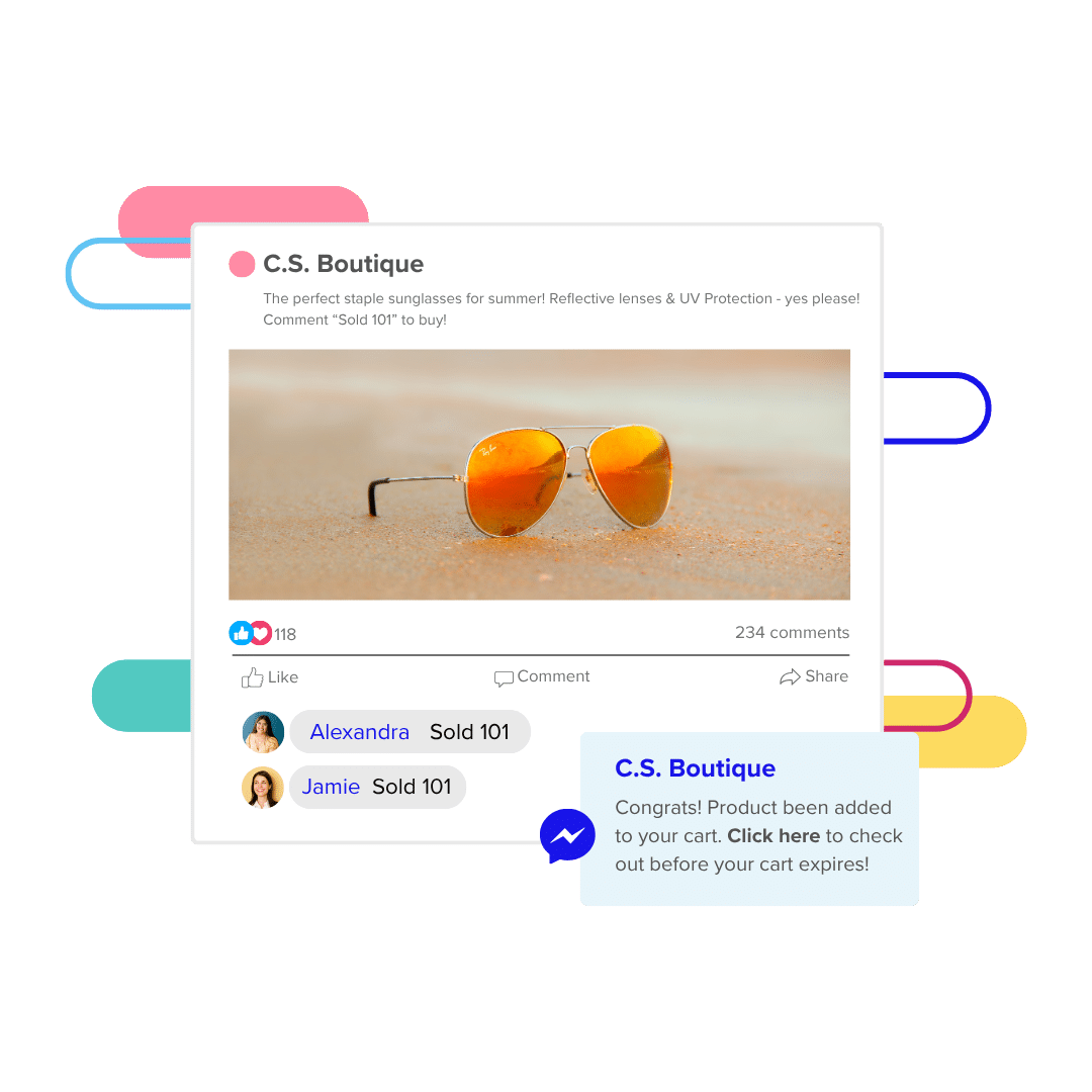 A Facebook post selling sunglasses with a lot of comment purchases and social engagement