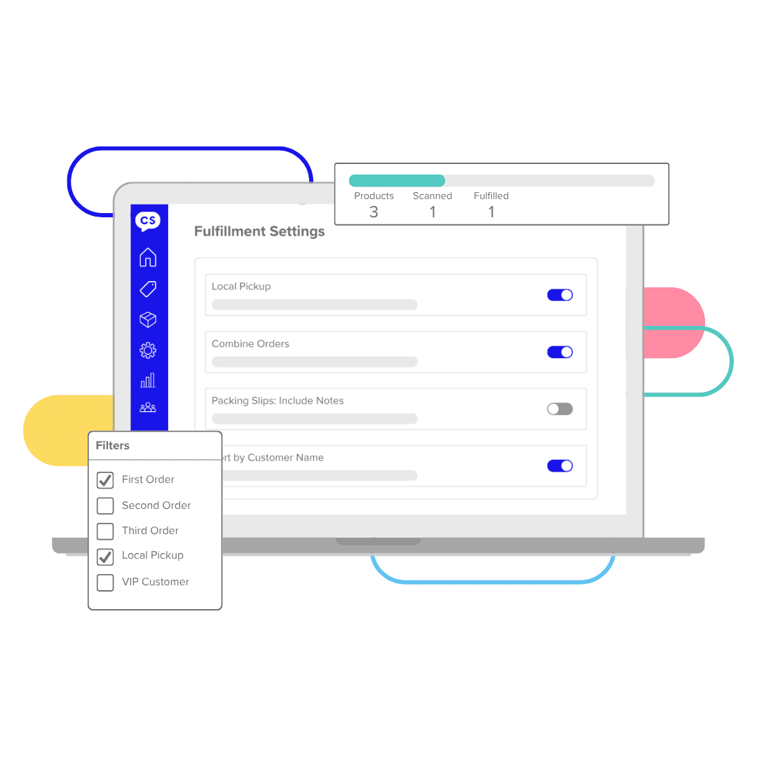 More shipping settings in the CommentSold dashboard with a checkout screen that has Local Pickup selected