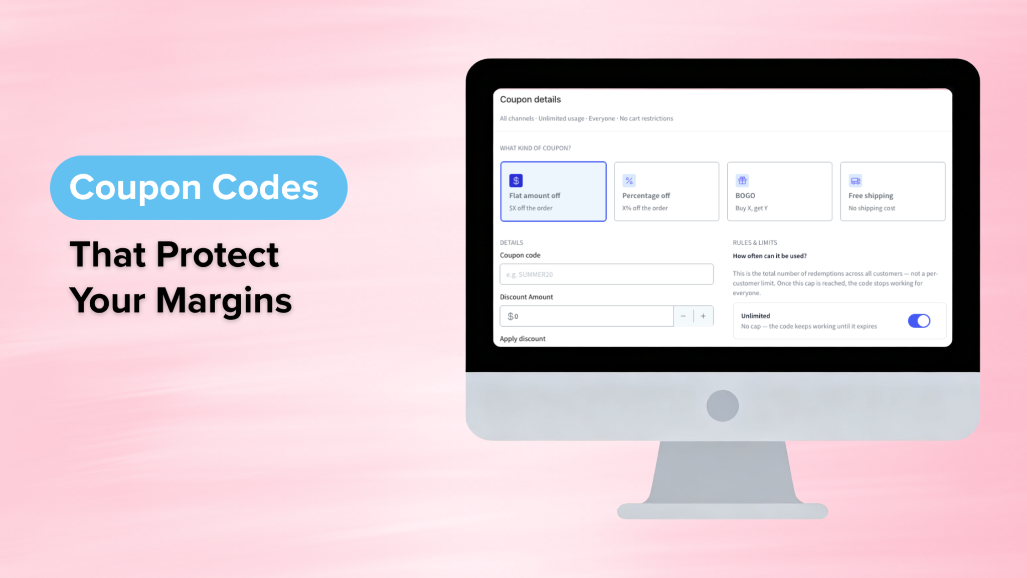 small business coupon codes set up in the CommentSold Coupons dashboard