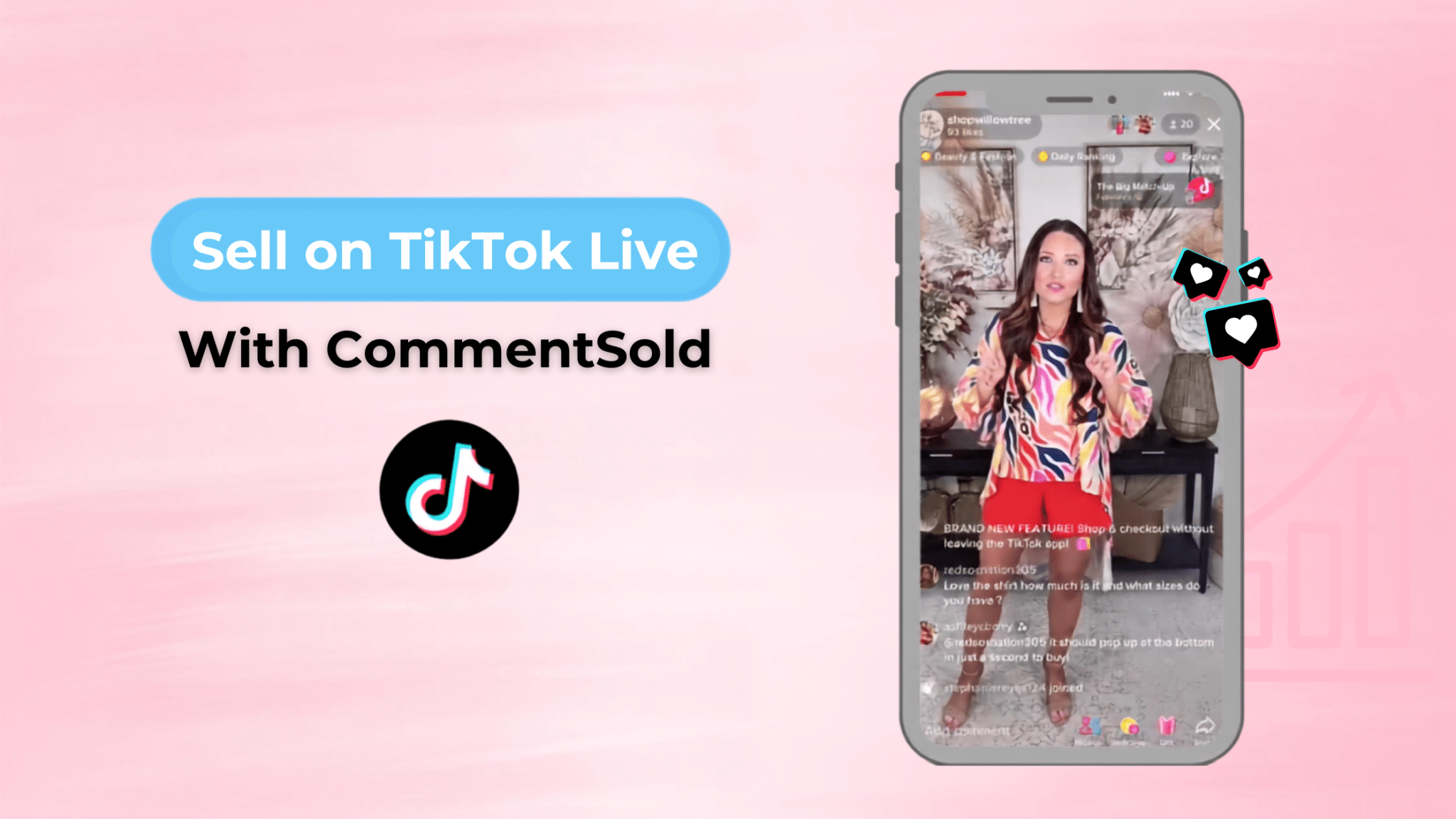 Boutique seller hosting a TikTok Live sale with CommentSold products pinned to the live overlay