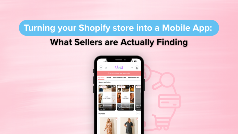 Shopify mobile app with live shopping and push notifications on a phone